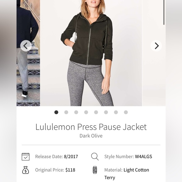 Lululemon Press Pause Jacket Dark Olive Size 6 - Picture 5 of 5